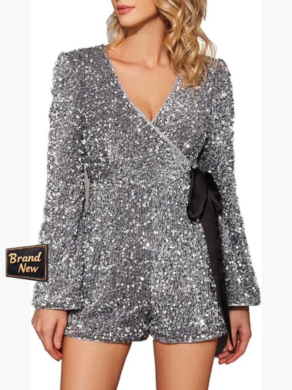 Long Sleeve Sequin Romper Jumpsuit For Parties And Special Events